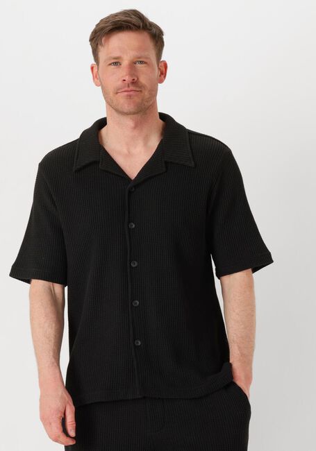Schwarze SHIWI Casual-Oberhemd MEN DEAN WAFFLE STRUCTURE SHORTSLEEVE - large