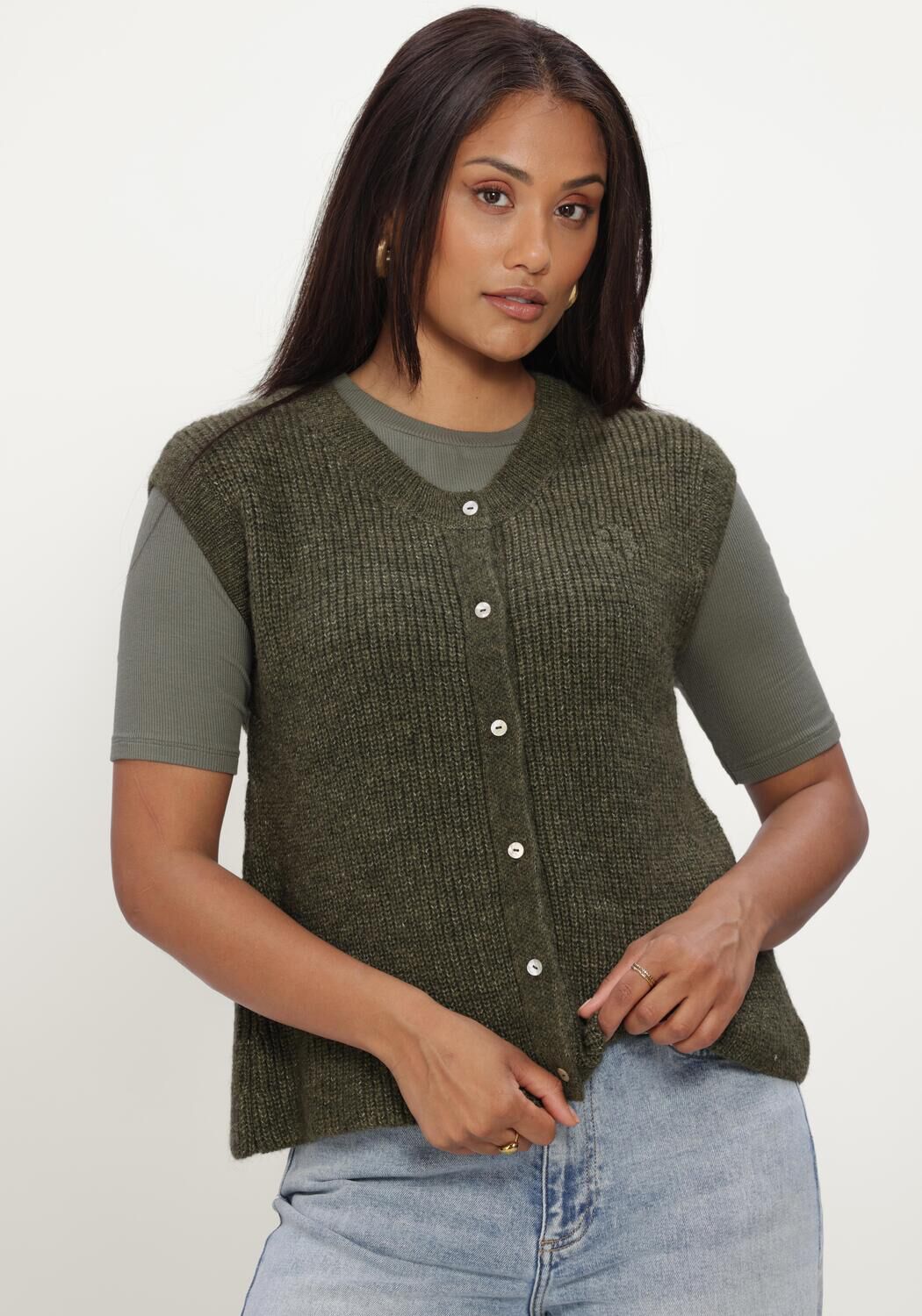Gr&uuml;ne MODSTR&Ouml;M Strickjacke CRISMD VEST - large