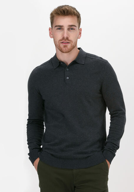 Graue SELECTED HOMME Polo-Shirt SLHBERG LS KNIT POLO NECK B NO - large