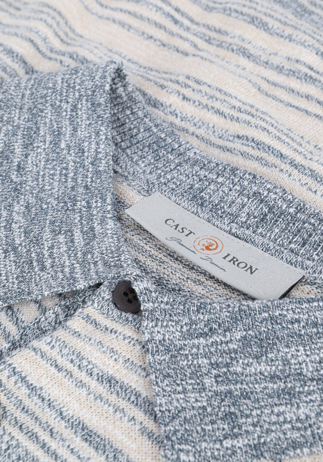 Hellblau CAST IRON Polo-Shirt SHORT SLEEVE POLO COTTON SLUB STRIPE KNITTED - large