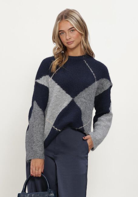 Dunkelblau NEO NOIR Pullover INGA CHECK FLUFF KNIT BLOUSE - large