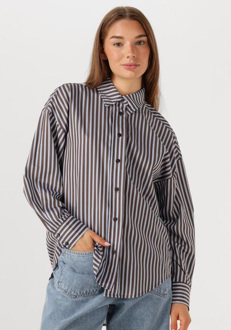 Braune HAUTE L'AMITIÉ Blusen MELVIN STRIPE TWIST BOW SHIRT - large