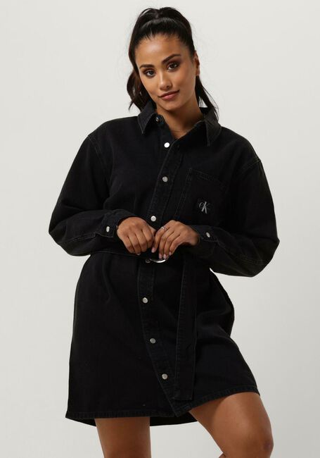 Schwarze CALVIN KLEIN Minikleid BELTED UTILITY DENIM SHIRT DRESS - large