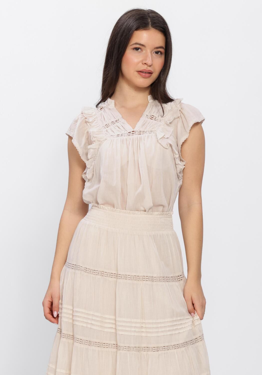 Beige NEO NOIR Tops & T-shirts JAYLA S VOILE TOP - large