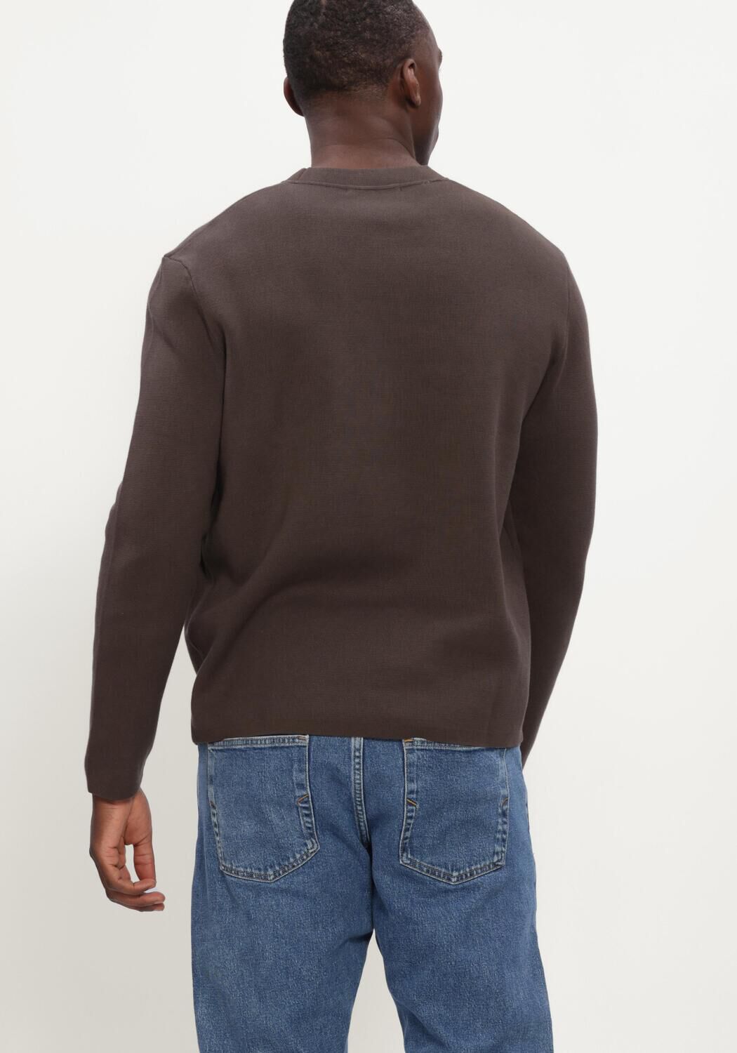 Braune SELECTED MEN Sweatshirt SLMMIKE LIGHT LS KNIT CREW NECK - large