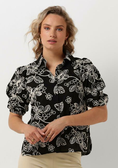 Schwarze JANSEN AMSTERDAM Bluse WGE722 EMBROIDERED BLOUSE 3/4 PUFFED SLEEVE - large