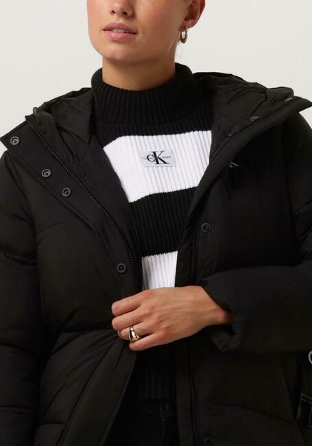Schwarze CALVIN KLEIN Wattierte Jack LOGO BELT LONG PUFFER - large