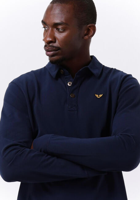 Blaue PME LEGEND Polo-Shirt LONG SLEEVE POLO PIQUE GARMENT DYE - large