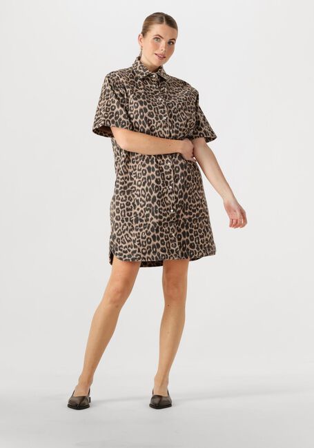 Braune CATWALK JUNKIE Minikleid DENIM DRESS WITH LEOPARD PATTERN - large