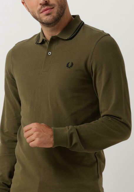 Grüne FRED PERRY Polo-Shirt LS TWIN TIPPED SHIRT - large