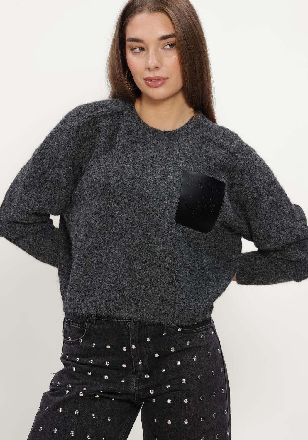 Anthrazit HAUTE L'AMITI&Eacute; Pullover DARCIA REVERSE CROP POCKET KNIT - large