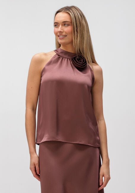 Taupe NEO NOIR Top ROSETTE HEAVY SATEEN TOP - large