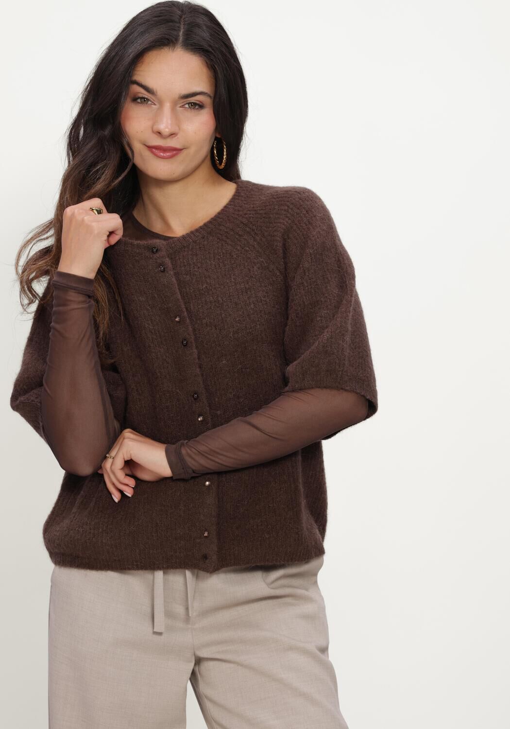 Braune MSCH COPENHAGEN Pullover MSCHBONDIE HOPE 2/4 CARDIGAN - large