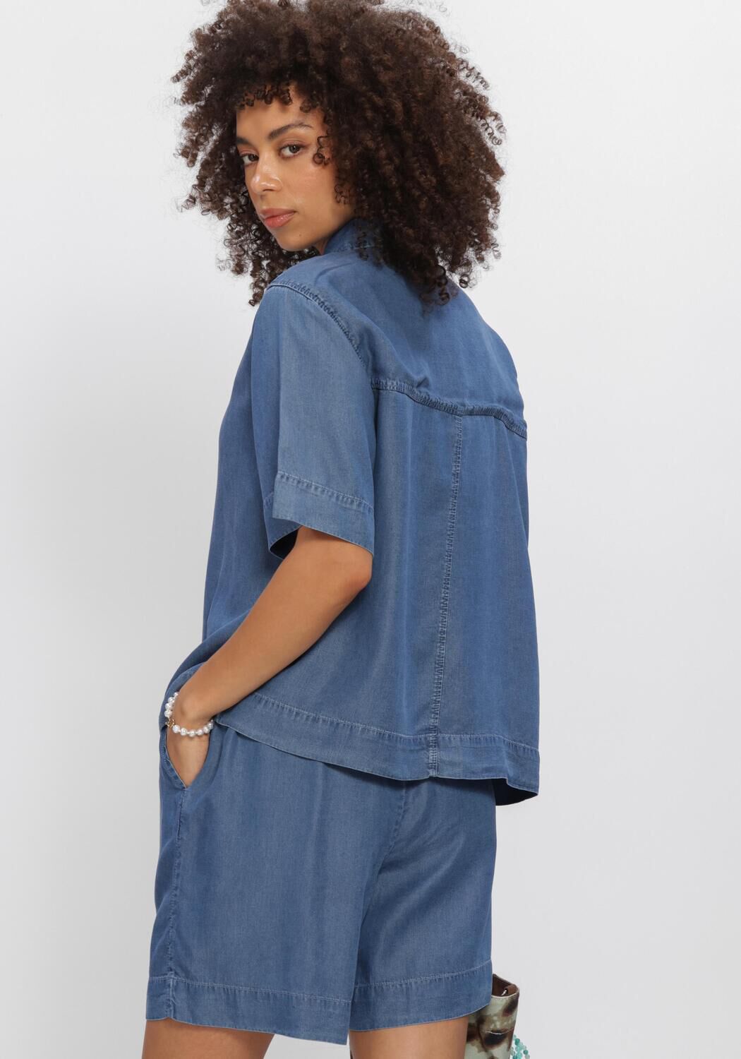 Blaue SELECTED WOMEN Blusen SLFJANNA OVERSIZE 2/4 POLO SHIRT - large