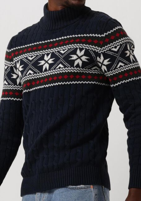 Blaue SELECTED HOMME Rollkragenpullover SLHFLAKE LS KNIT CABLE HIGH NE - large