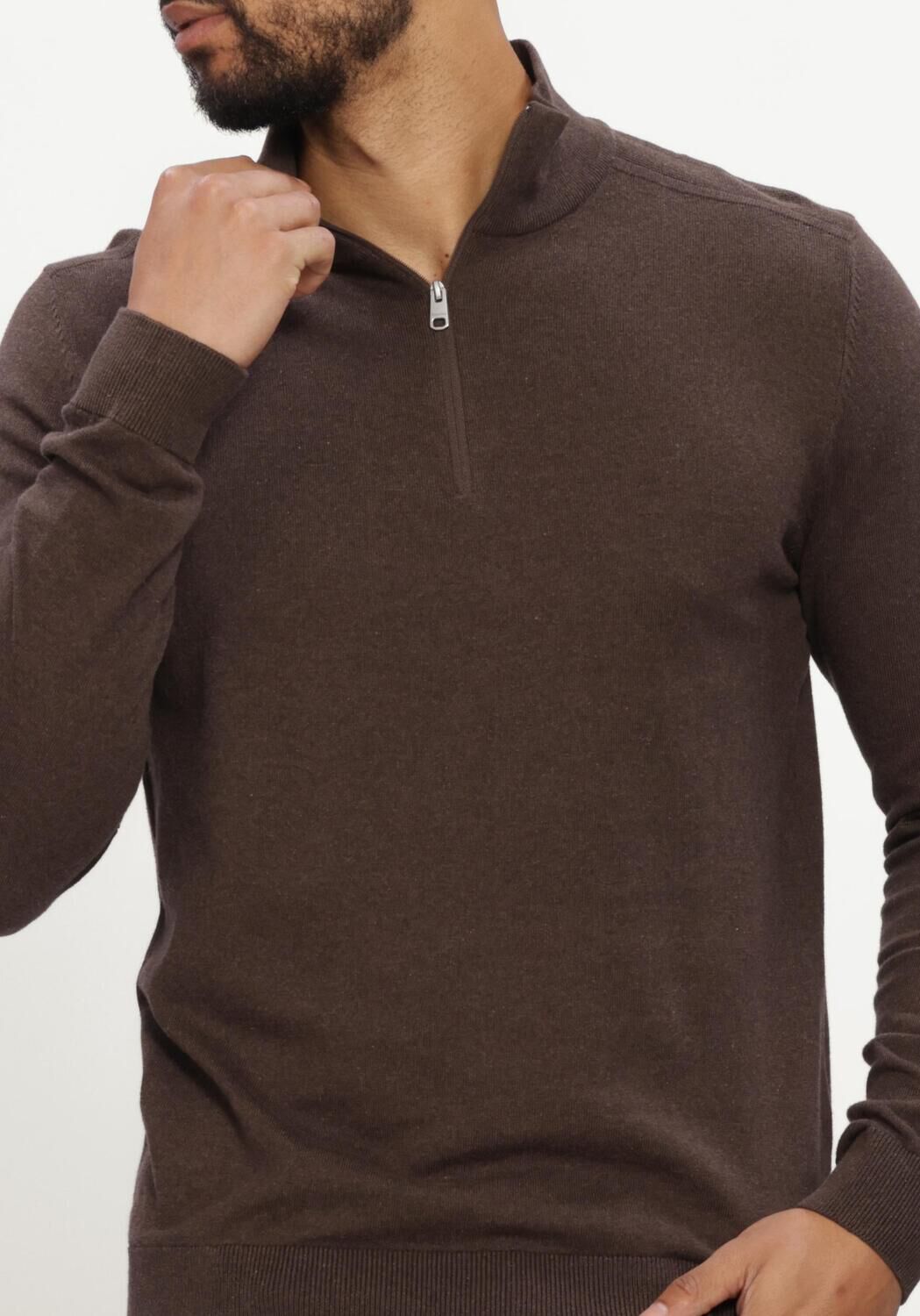 Braune SELECTED MEN Pullover SLHBERG HALF ZIP CARDIGAN NOOS - large