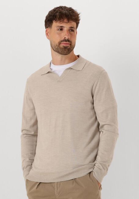 Beige PROFUOMO Polo-Shirt POLO OPEN COLLAR LS MERINO - large