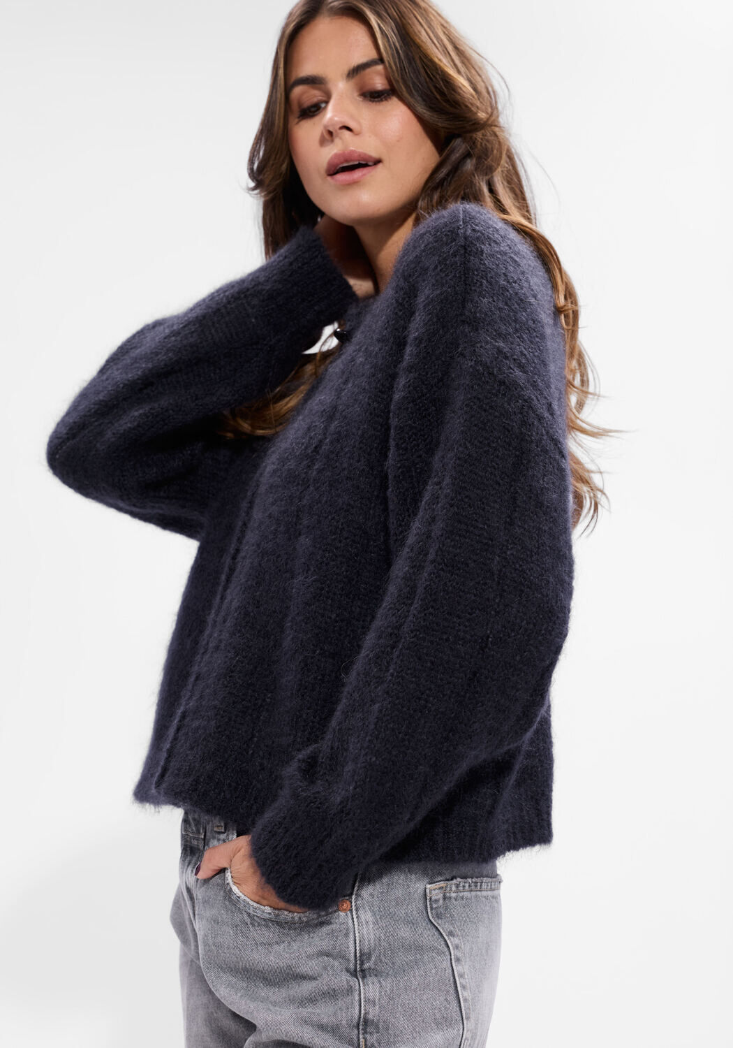 Dunkelgrau DES PETITS HAUTS Strickjacke CHOUETTE - large