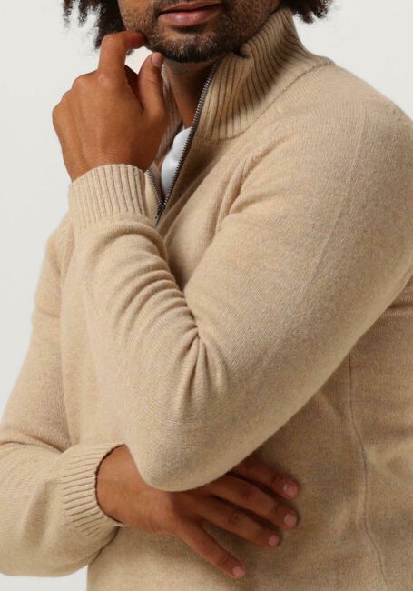 Sand SELECTED HOMME Pullover SLHREG DAN WOOL-MIX ZIP HIGH NECK OW - large