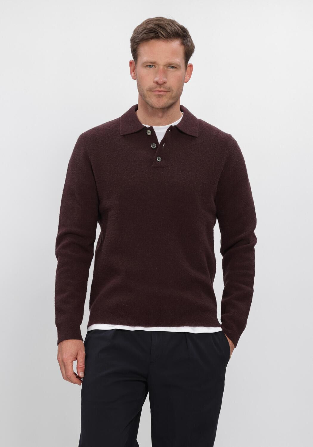 Bordeaux PROFUOMO Polo-Shirt BOILED WOOL - large