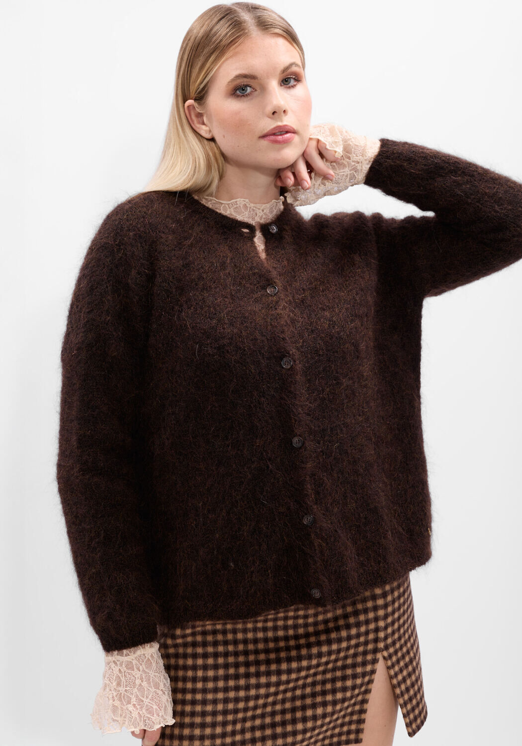 Braune DES PETITS HAUTS Strickjacke BEA - large