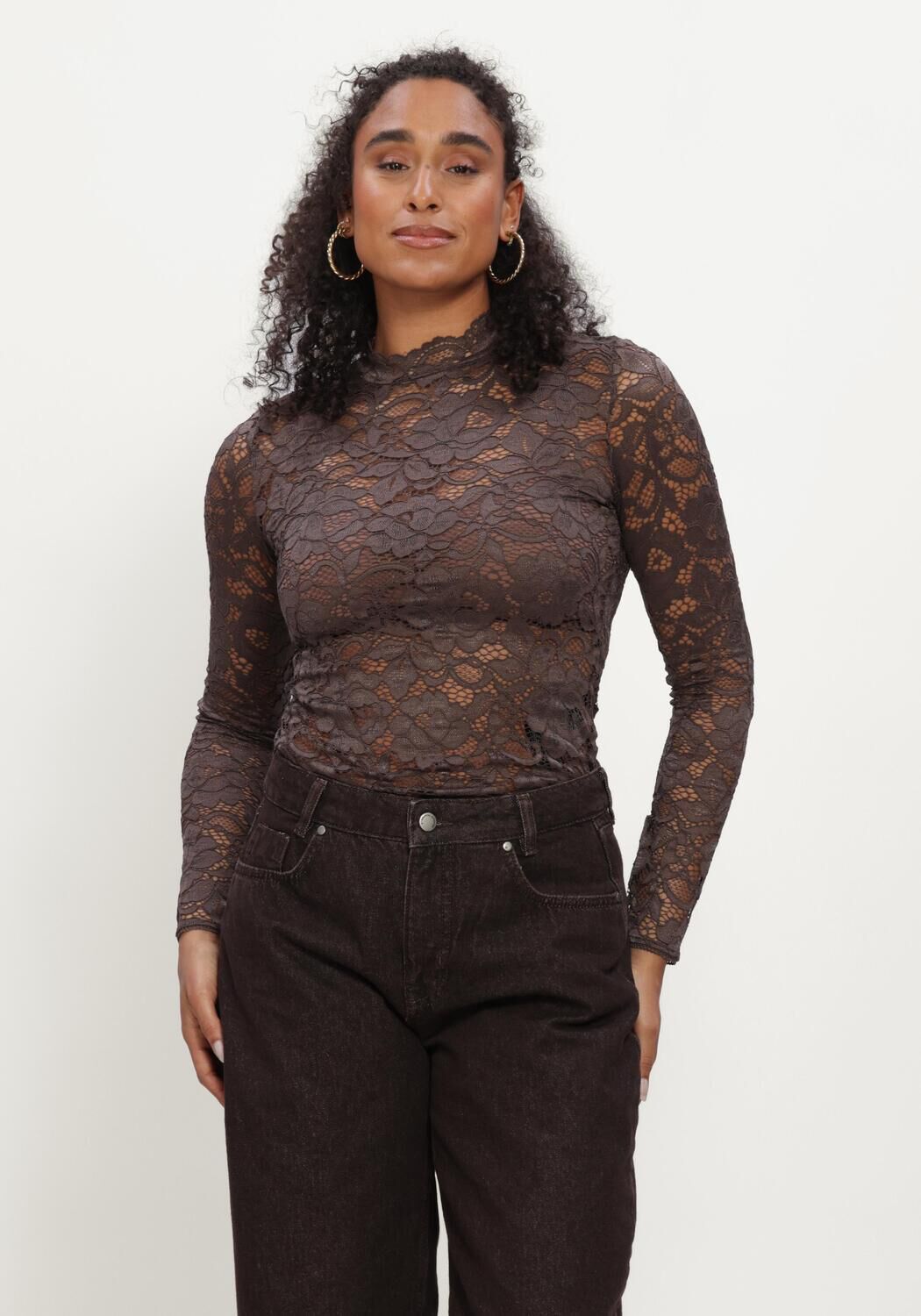 Braune Y.A.S. Top YASLACEY LS LACE TOP - large