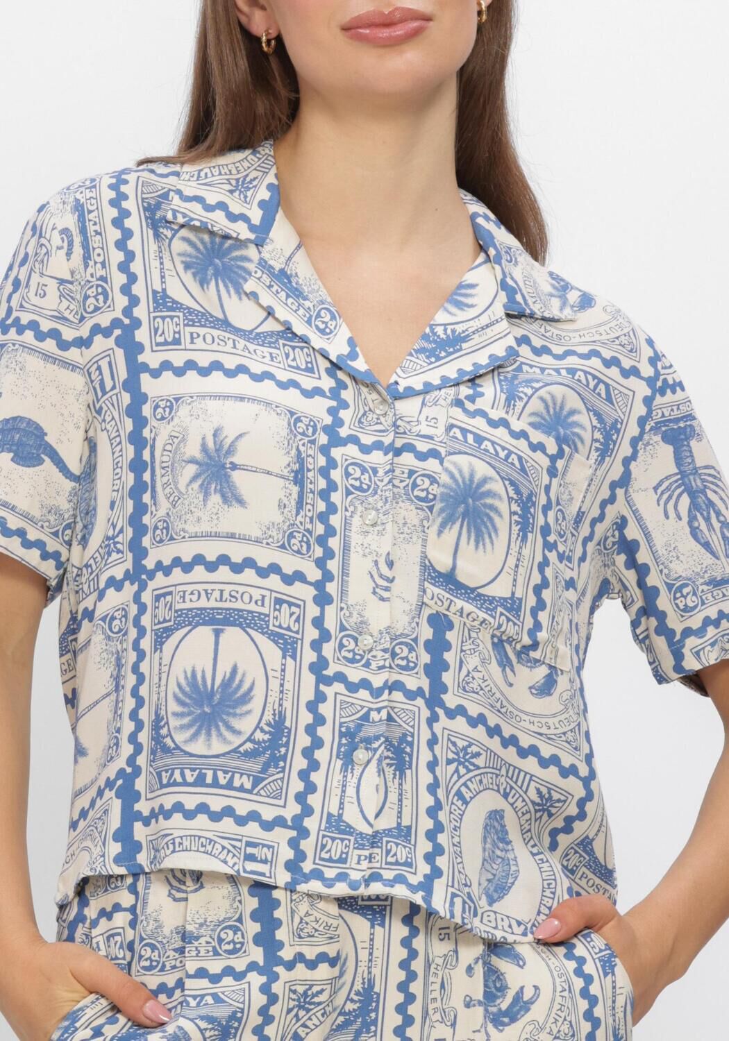 Beige OBJECT Blusen OBJVIMA S/S RE SHIRT - large