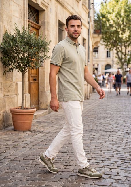Khaki CAST IRON Polo-Shirt SHORT SLEEVE POLO SLIM FIT POPCORN JERSEY MELANGE - large