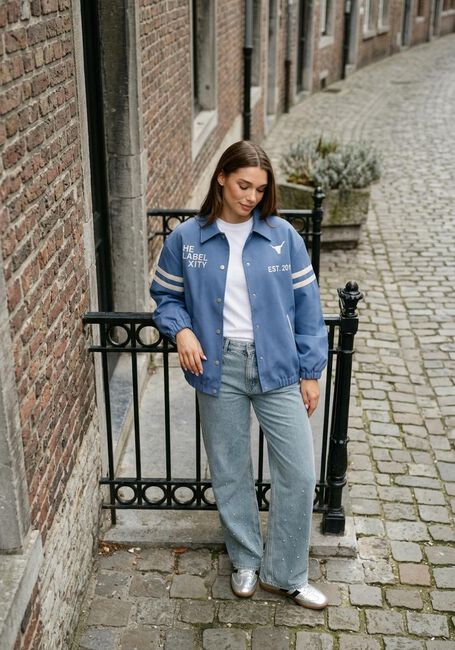 Blaue ALIX THE LABEL Jack LADIES WOVEN SPORT BOMBER - large