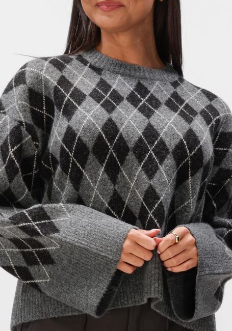 Graue NEO NOIR Blusen KICK CHECK KNIT BLOUSE - large