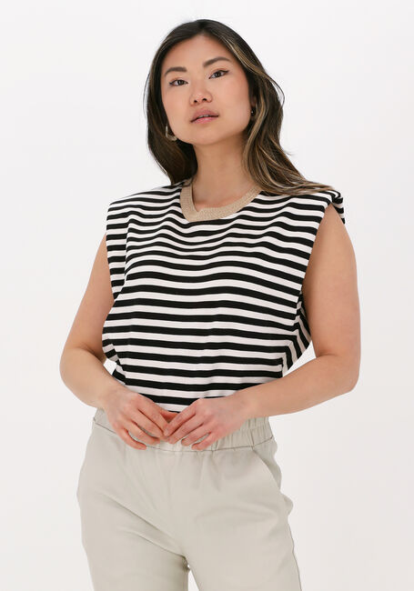 Schwarze SUMMUM T-shirt TOP SHOULDER PADS TERRY STRIPE - large