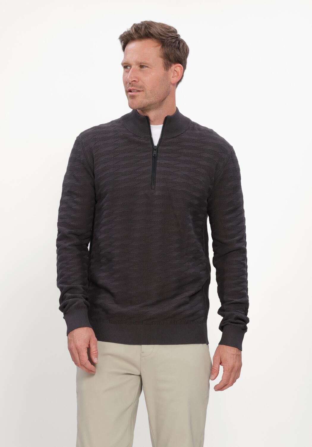 Dunkelgrau CAST IRON Pullover HALF ZIP COLLAR SLIM FIT COMFORT BLEND - large