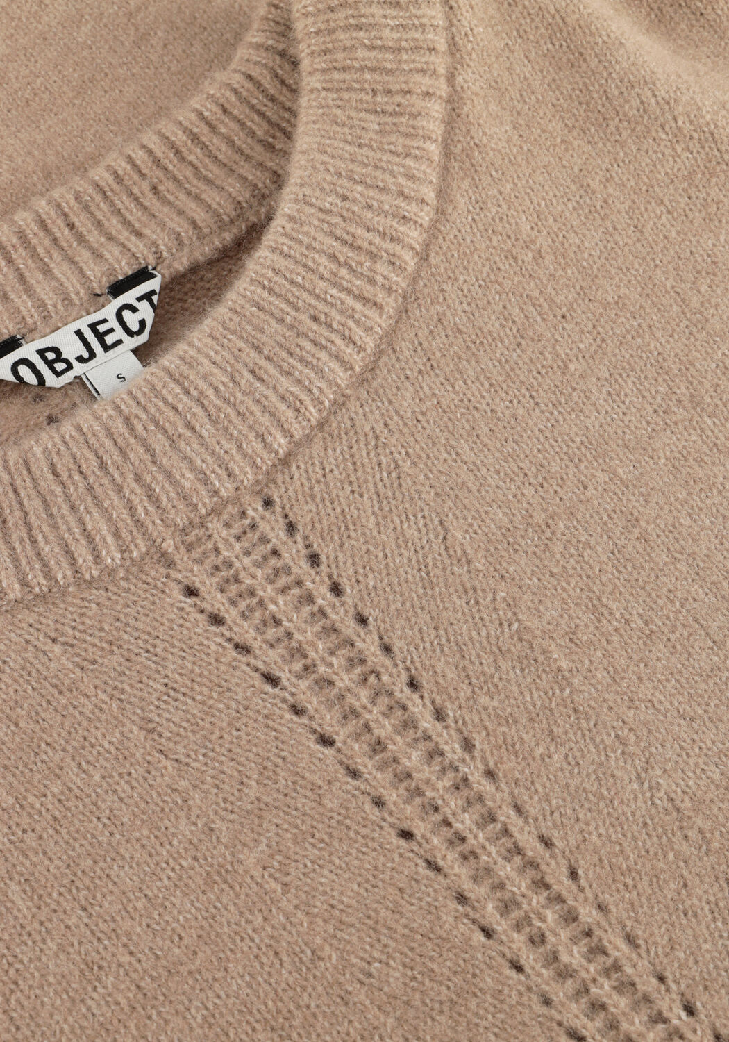 Beige OBJECT Minikleid OBJJUNO L/S RE O-NECK KNIT DRESS - large