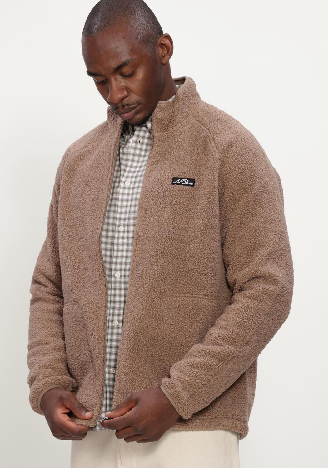 Camelfarbene LES DEUX Strickjacke PATCH TEDDY JACKET - large