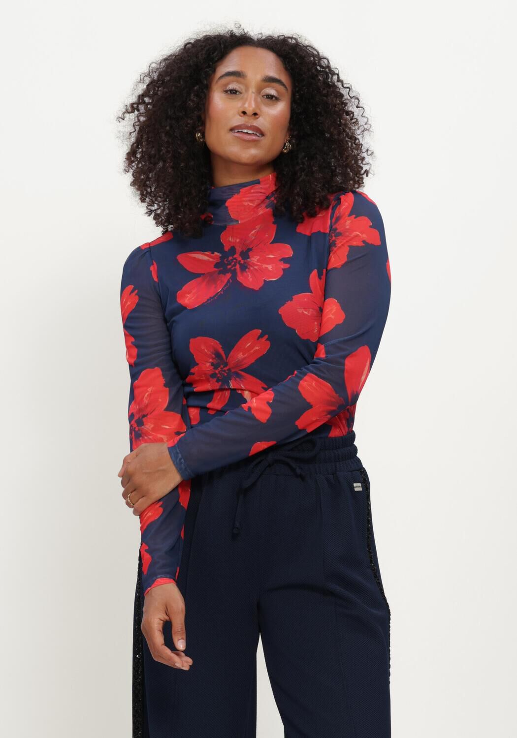 Dunkelblau POM AMSTERDAM Top ROMI MESH BLOOM - large