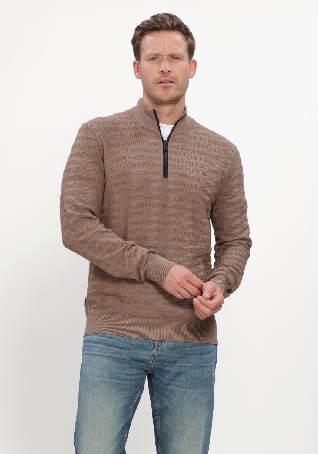 Camelfarbene CAST IRON Pullover HALF ZIP COLLAR SLIM FIT COMFORT BLEND - large