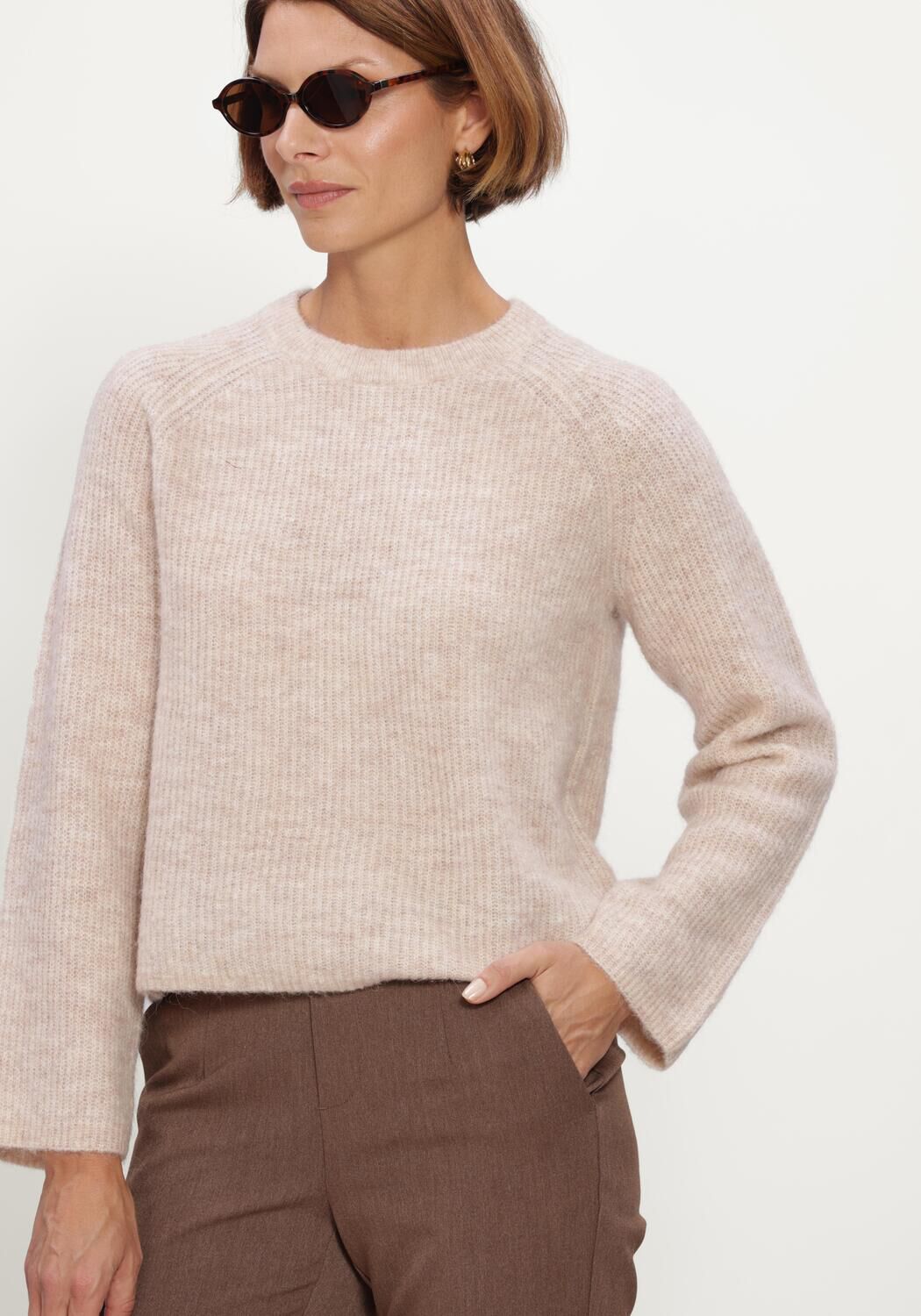 Beige OBJECT Pullover OBJAGATE O-NECK L/S KNIT PULLOVER NOOS - large