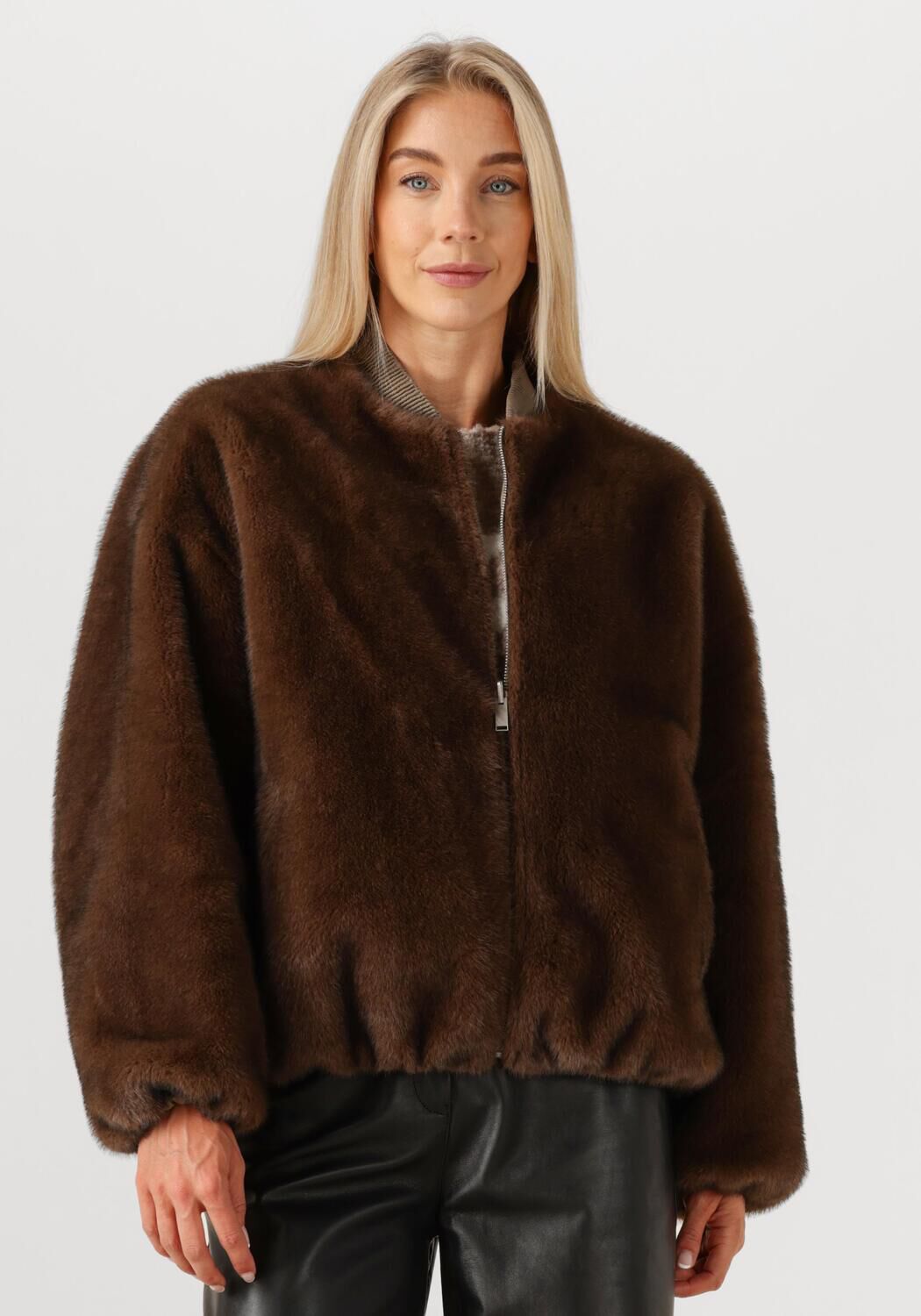 Braune STUDIO AR Fake-Fur-Jack ETTA - large