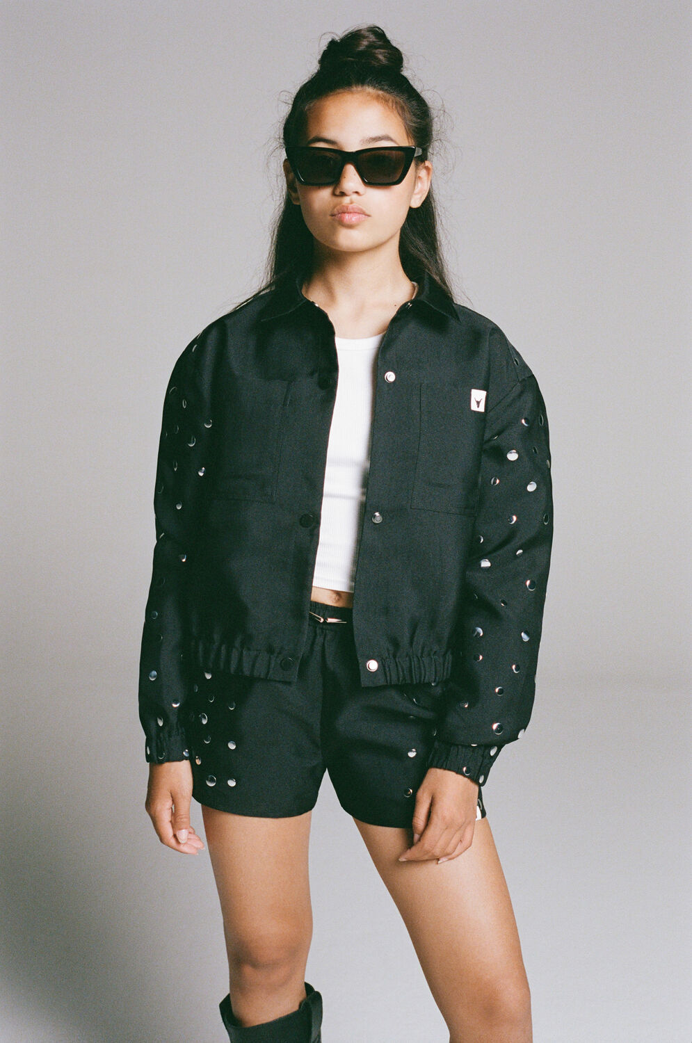 Schwarze ALIX MINI Blusen WOVEN STUD BLOUSE - large