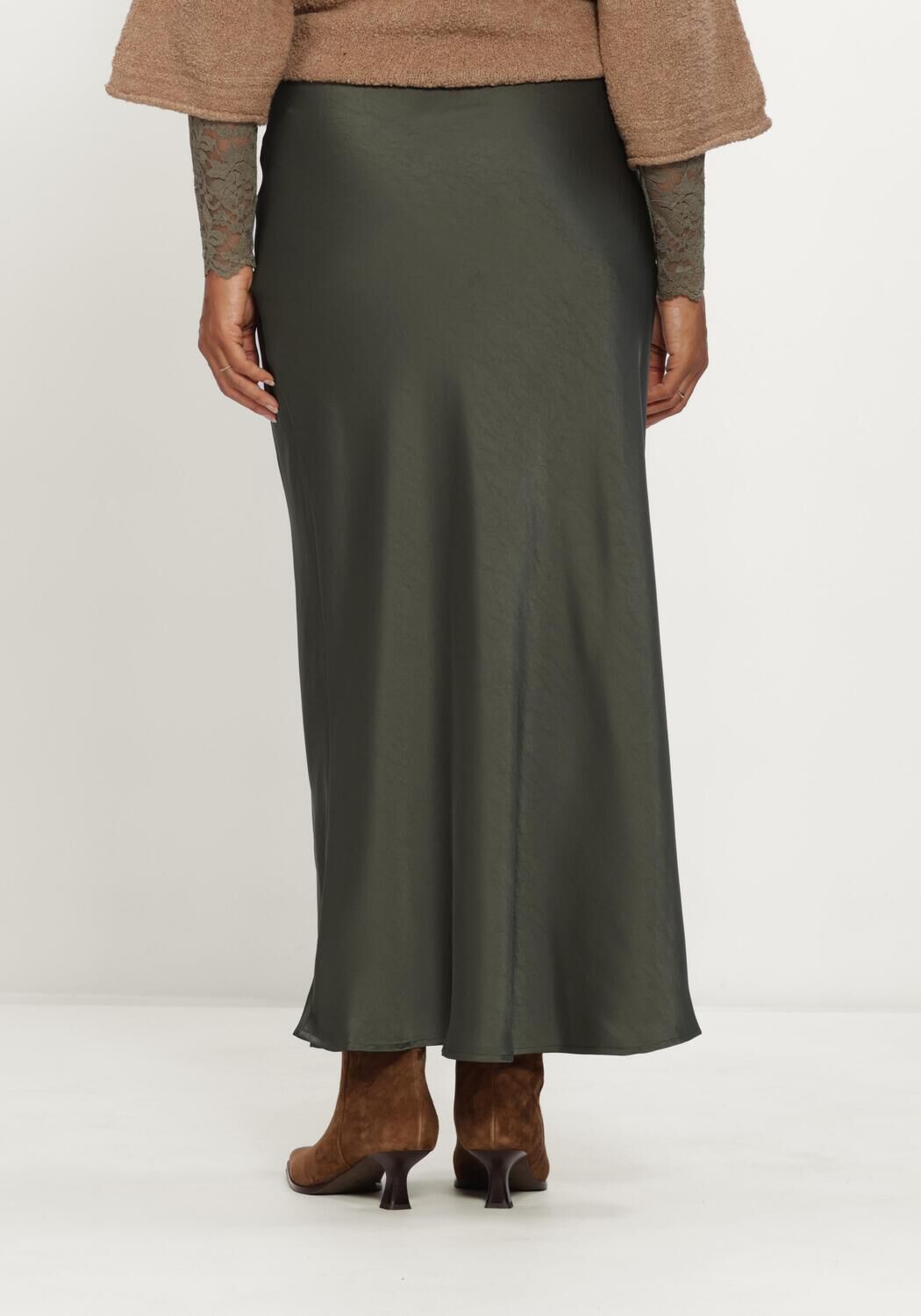 Dunkelgr&uuml;n NEO NOIR Maxirock VICKY HEAVY SATEEN SKIRT - large