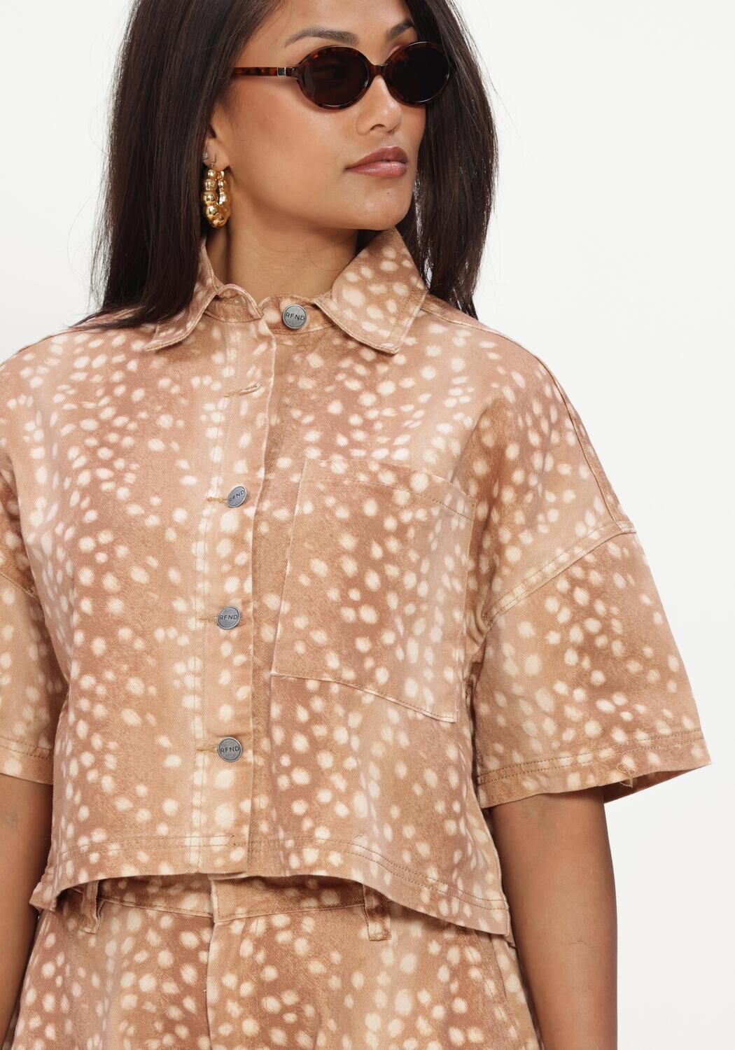 Camelfarbene REFINED DEPARTMENT Blusen LADIES WOVEN CROPPED BLOUSE BAMBI PRINT ADELINE - large