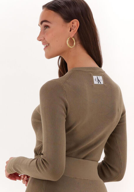 Khaki CALVIN KLEIN Pullover BUST DETAILING TIGHT SWEATER - large