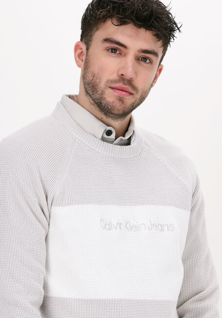 Sand CALVIN KLEIN Pullover TEXTURED BLOCKING SWEATER - large