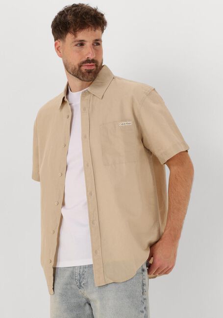 Beige CALVIN KLEIN Casual-Oberhemd LINEN COTTON S/S SHIRT - large
