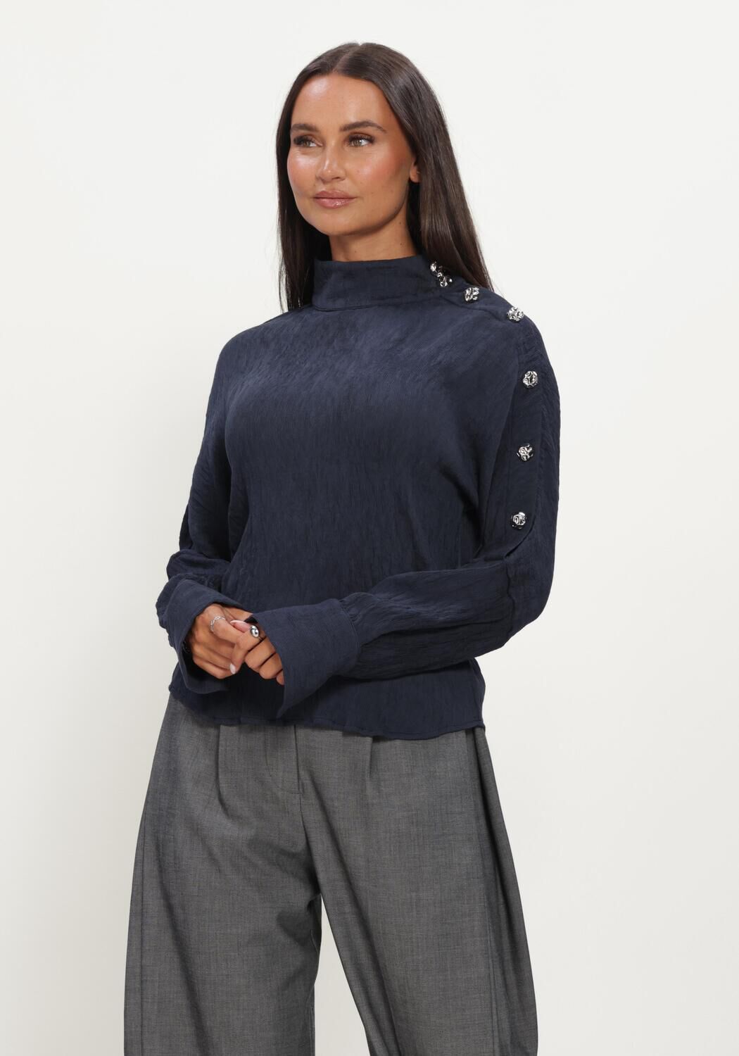 Dunkelblau CO'COUTURE Blusen CAMELLOCC ASYM BUTTON BLOUSE - large