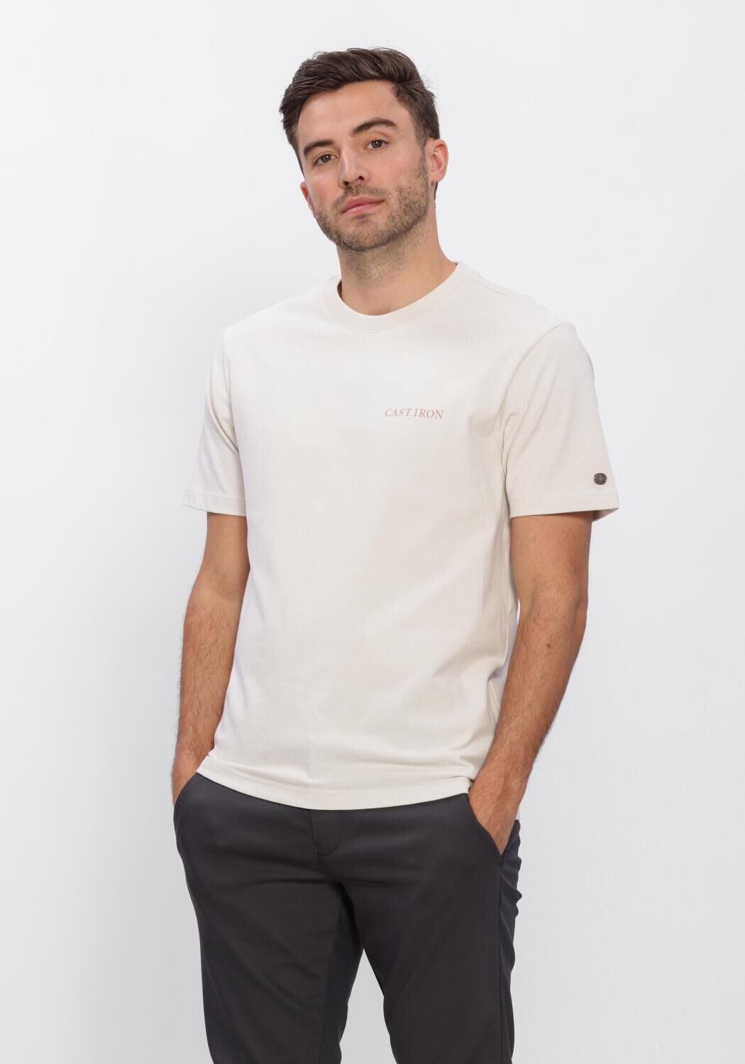 Beige CAST IRON T-shirt RELAXED FIT PEACHED JERSEY - large