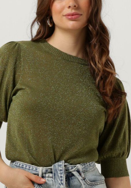 Grüne MINUS T-shirt LIVA PUFF SLEEVE METALLIC KNIT PULLOVER - large