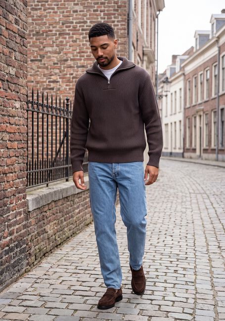 Braune SELECTED MEN Pullover SLMDRY LS KNIT HALF ZIP - large