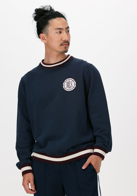 Dunkelblau BLS HAFNIA Sweatshirt COMPASS CHEST APPLIQUE CREWNEC - large