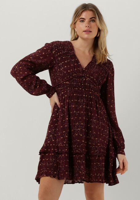 Rote SCOTCH & SODA Minikleid LONG SLEEVED LUREX JACQUARD RUFFLE DRESS WITH V-NECK - large